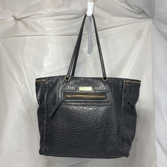 NICOLE By Nicole Miller Black Faux Debossed Leather Tote with Magnetic Snap - Picture 2 of 12